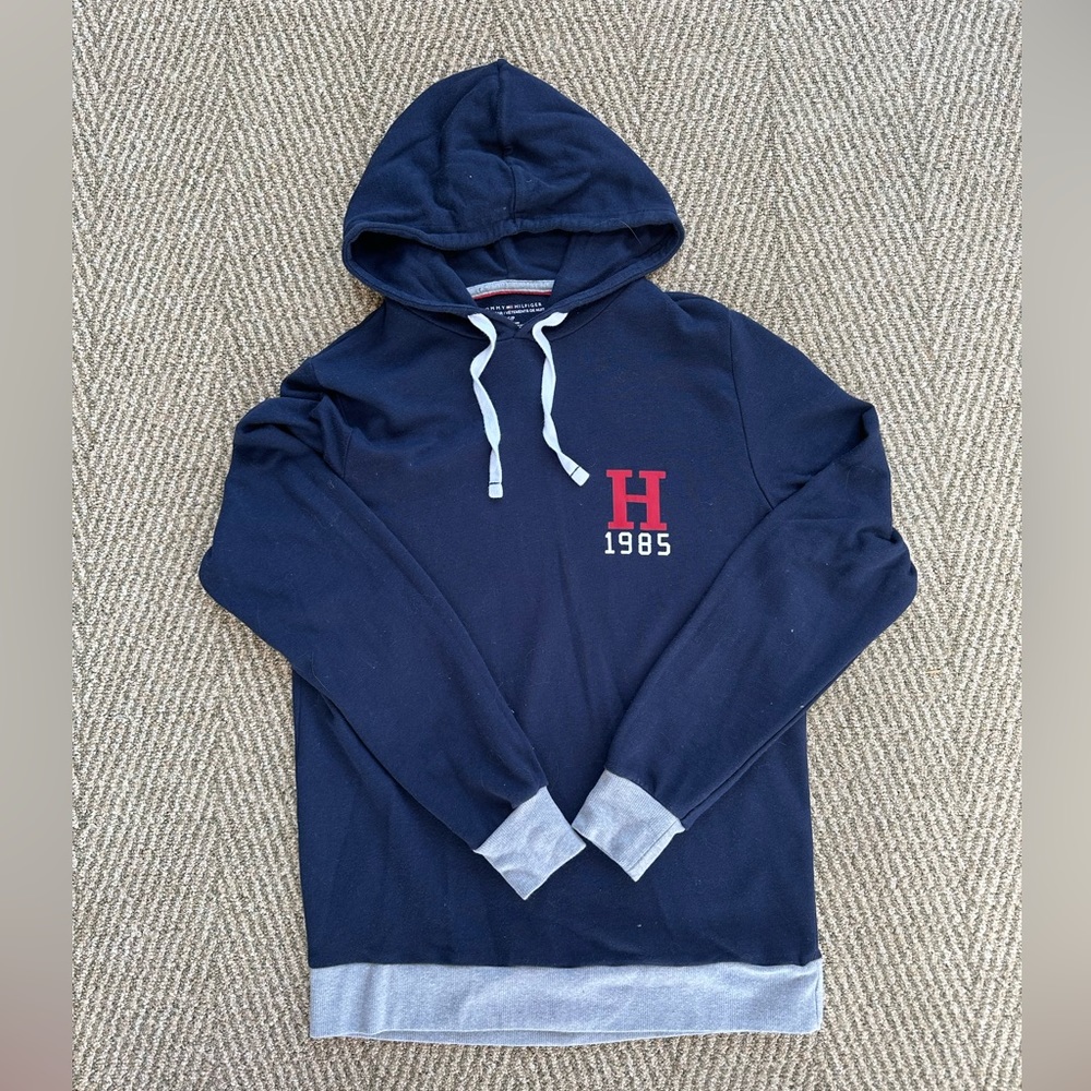 Tommy Hilfiger Navy Blue Sweatshirt with Grey Wrist/Waist Band - S